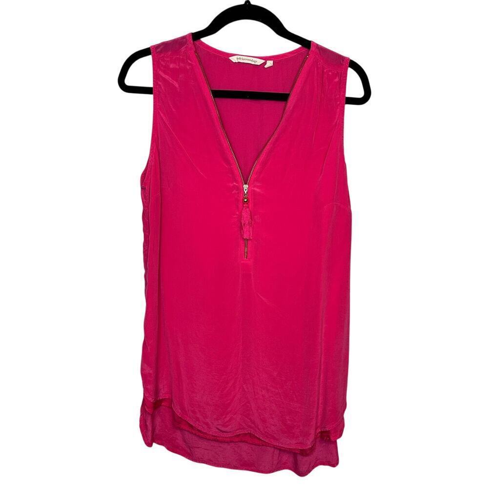 Soft Surroundings Hot Pink Gold Zip Front Tunic Tank Top Viscose Size M